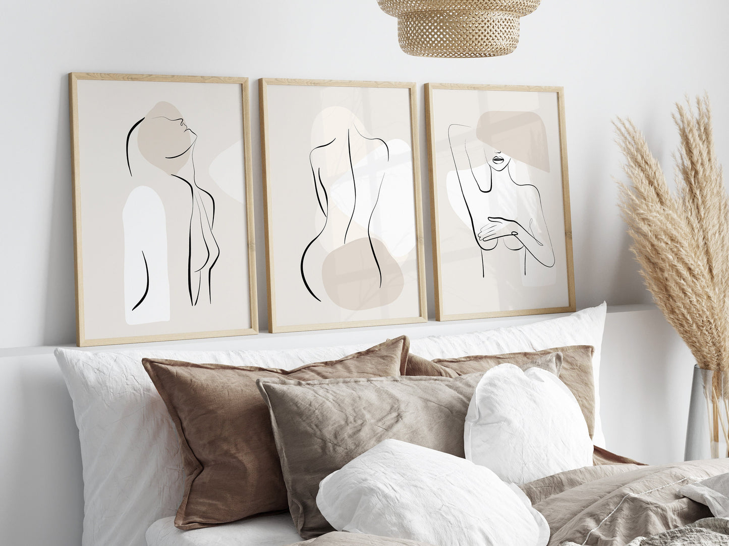 Set of 3 Neutral Abstract Bedroom Wall Prints