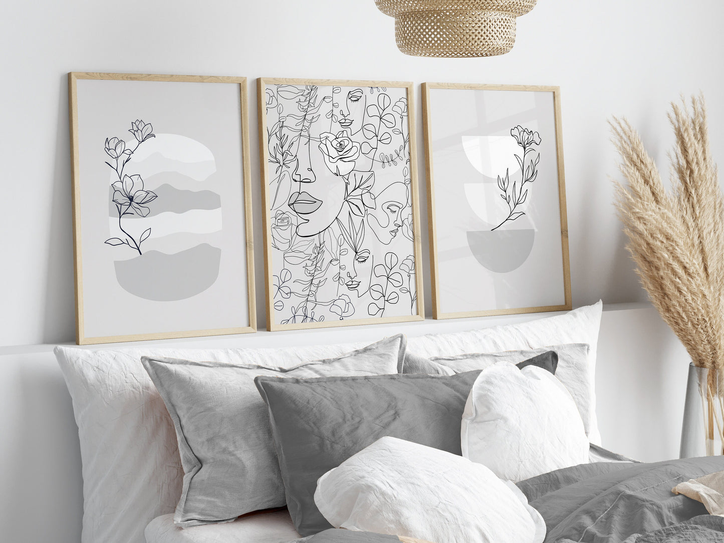 Set of 3 Grey Bedroom Wall Art Prints