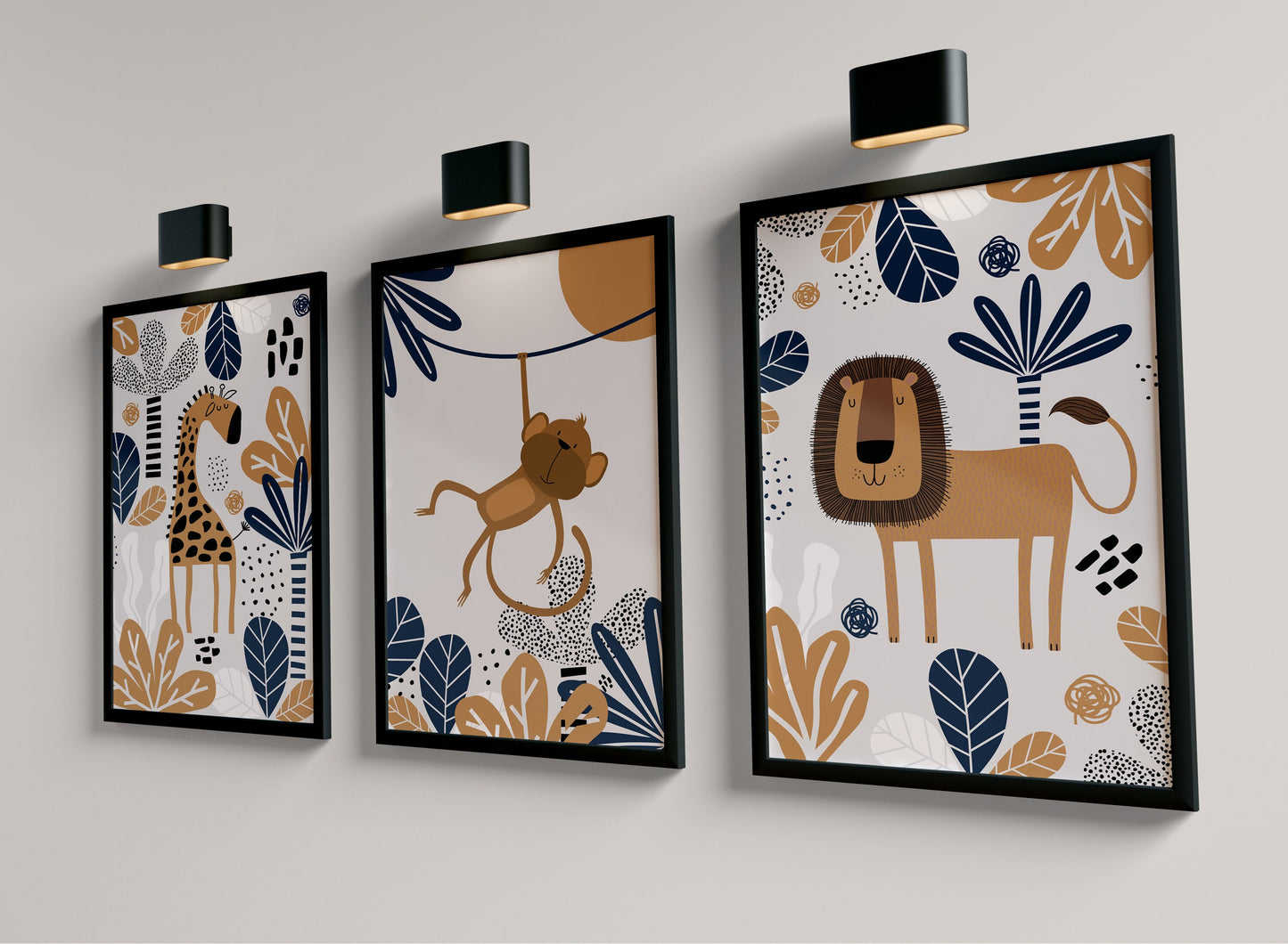 Set of 3 Teal Blue Safari Nursery Wall Art Prints