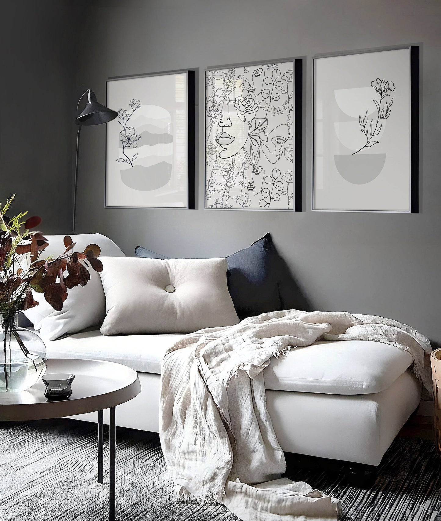 Set of 3 Grey Bedroom Wall Art Prints