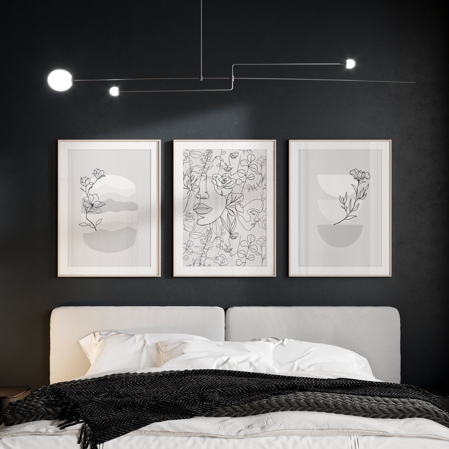Set of 3 Grey Bedroom Wall Art Prints