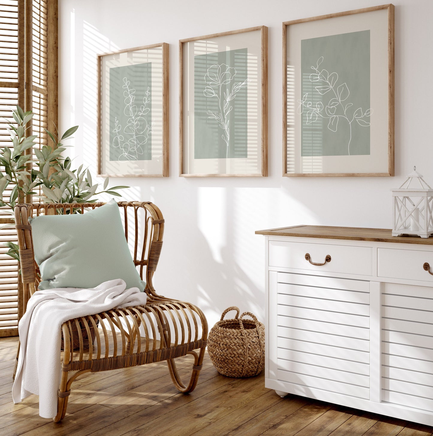 Set of 3 Sage Green Botanical Wall Prints