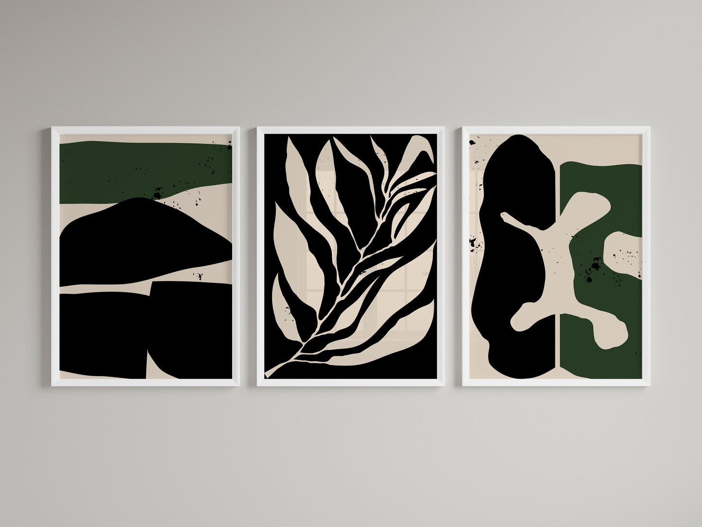 Set of 3 Dark Green & Black Abstract Art Prints