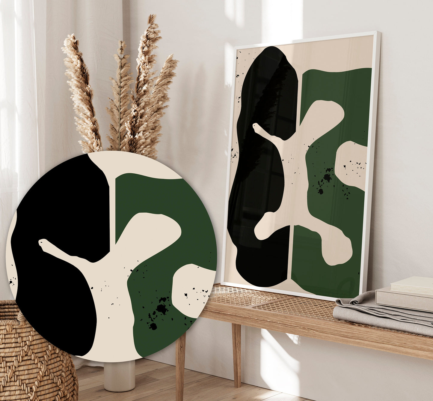 Set of 3 Dark Green & Black Abstract Art Prints