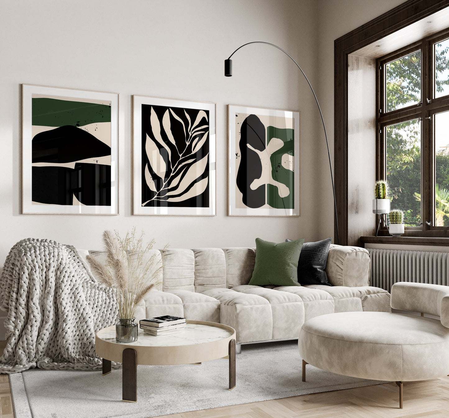 Set of 3 Dark Green & Black Abstract Art Prints