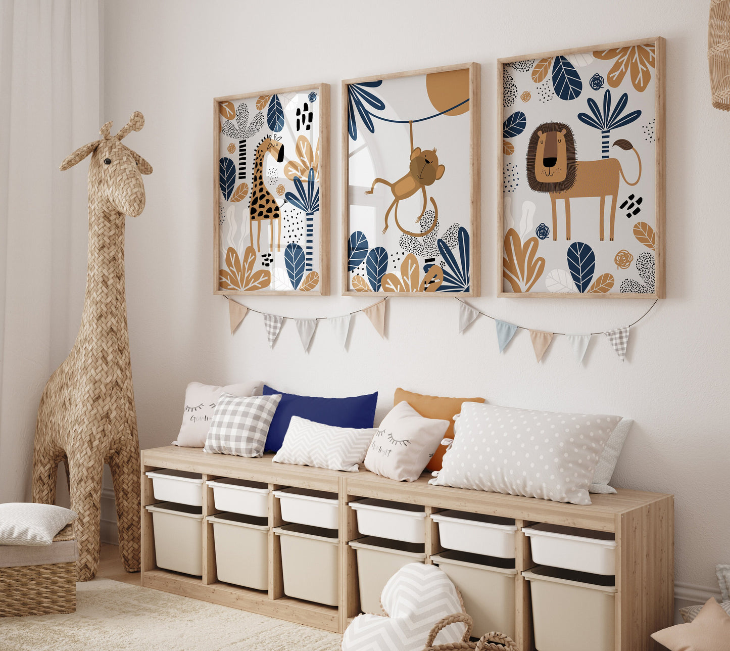 Set of 3 Teal Blue Safari Nursery Wall Art Prints
