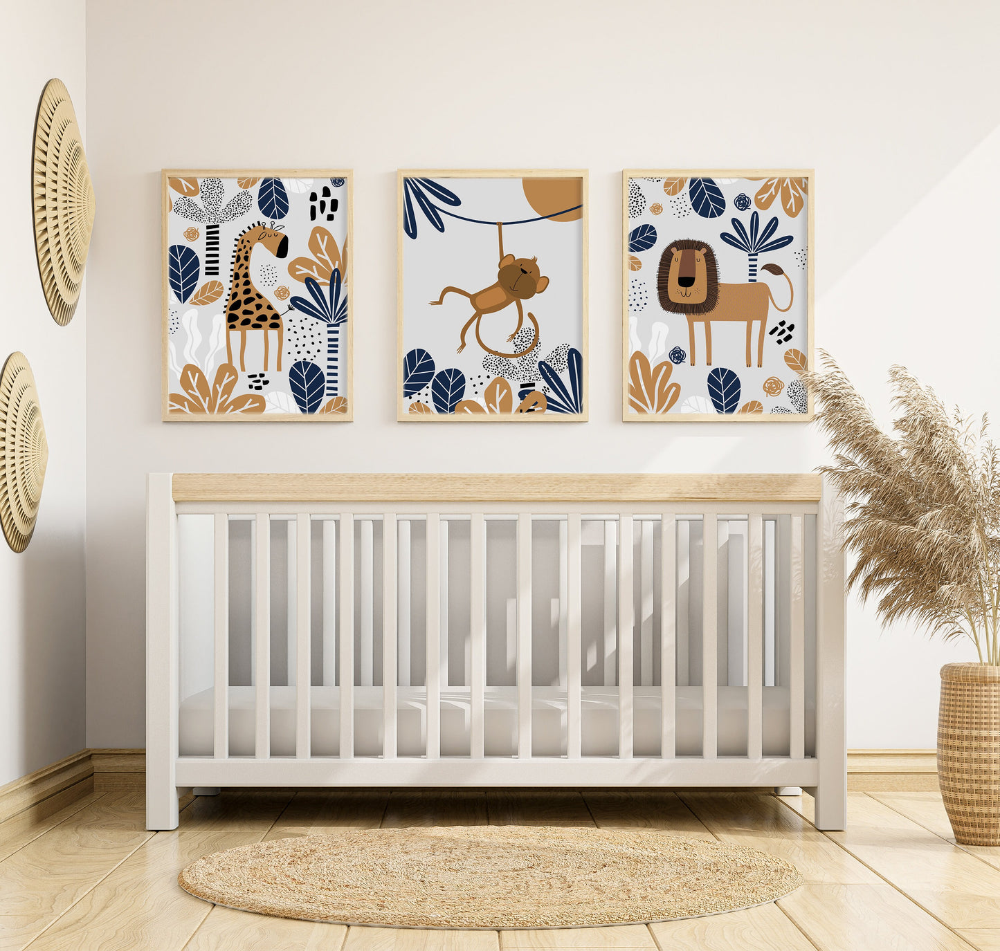 Set of 3 Teal Blue Safari Nursery Wall Art Prints
