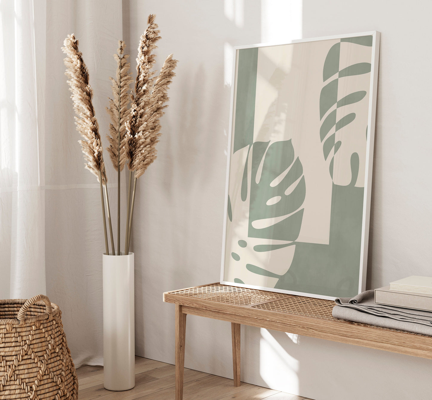 Set of 3 Sage Green Monstera Abstract Wall Prints