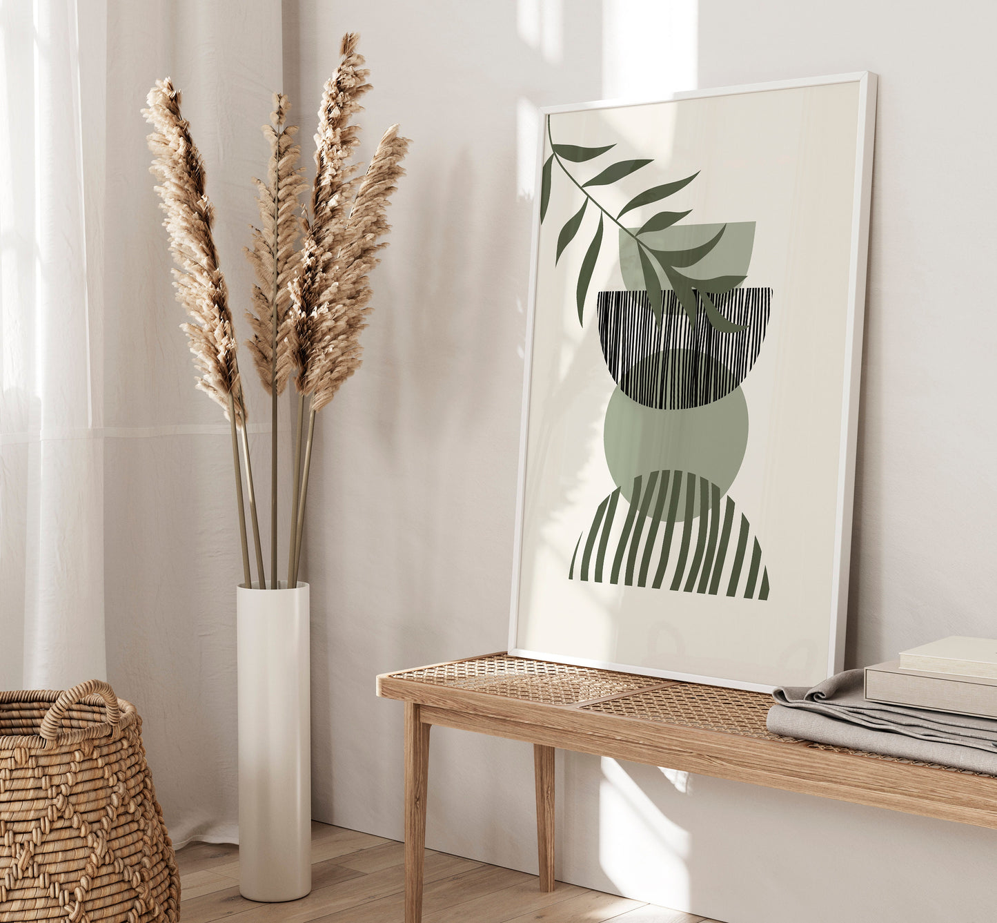 Set of 3 Green & Cream Boho Wall Art Prints