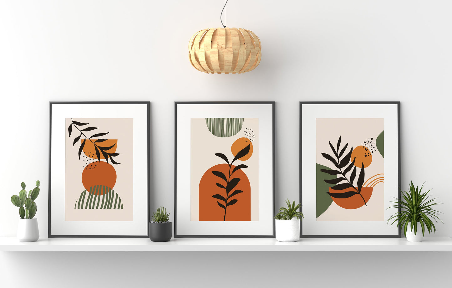 Set of 3 Orange & Green Boho Wall Art Prints