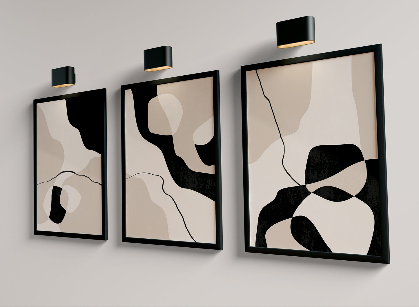 Set of 3 Black & Beige Abstract Wall Art Prints