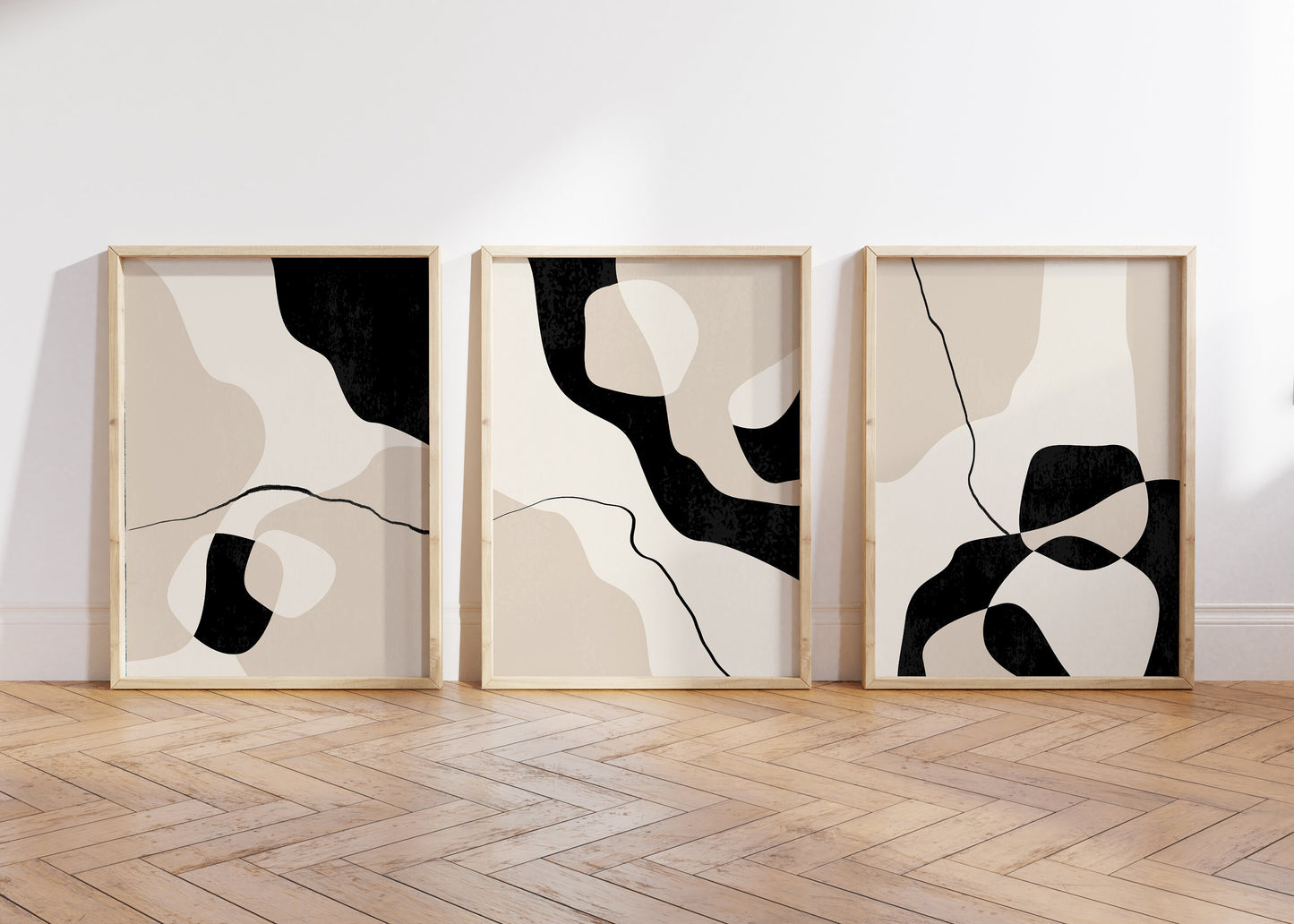Set of 3 Black & Beige Abstract Wall Art Prints