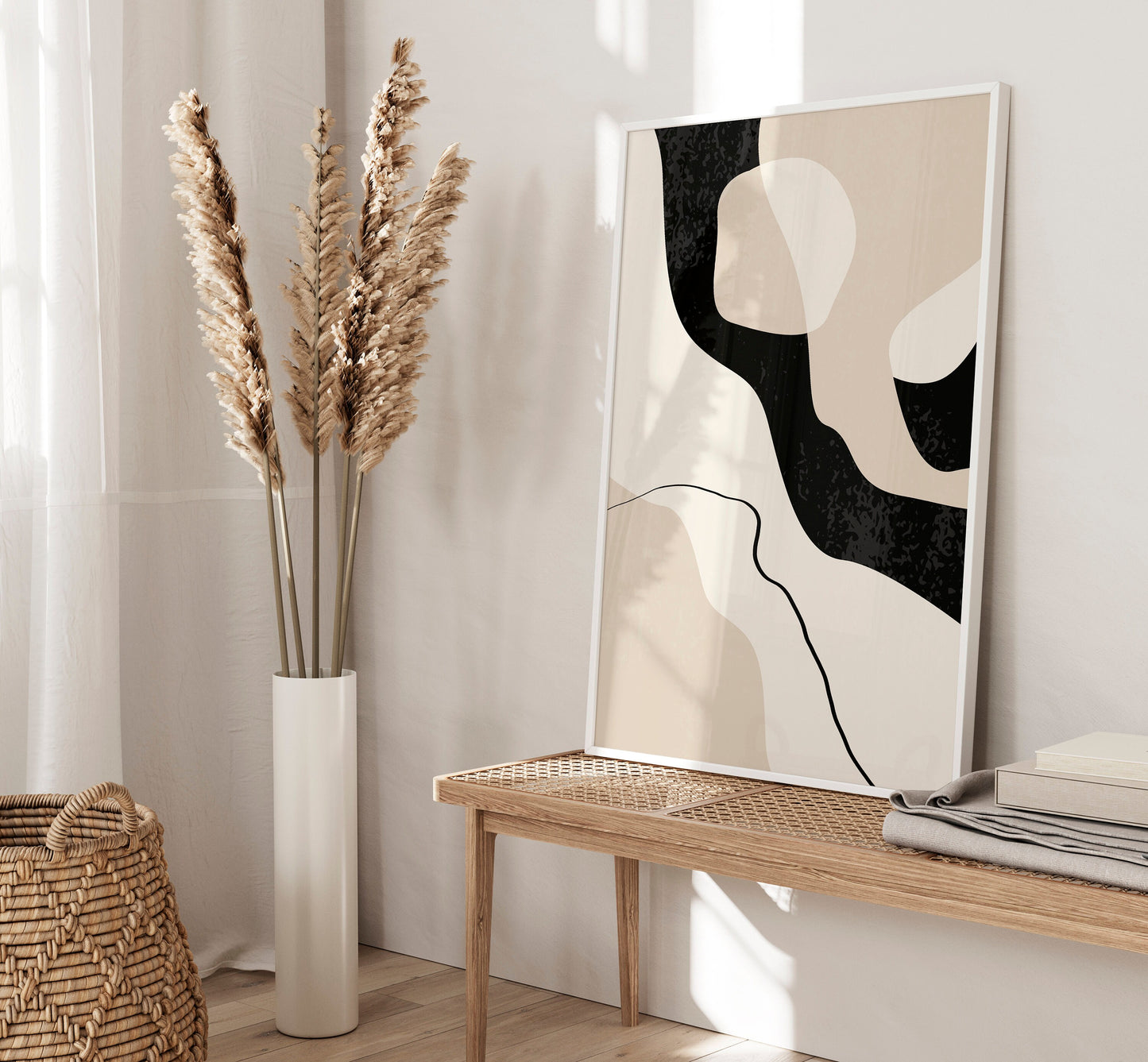 Set of 3 Black & Beige Abstract Wall Art Prints