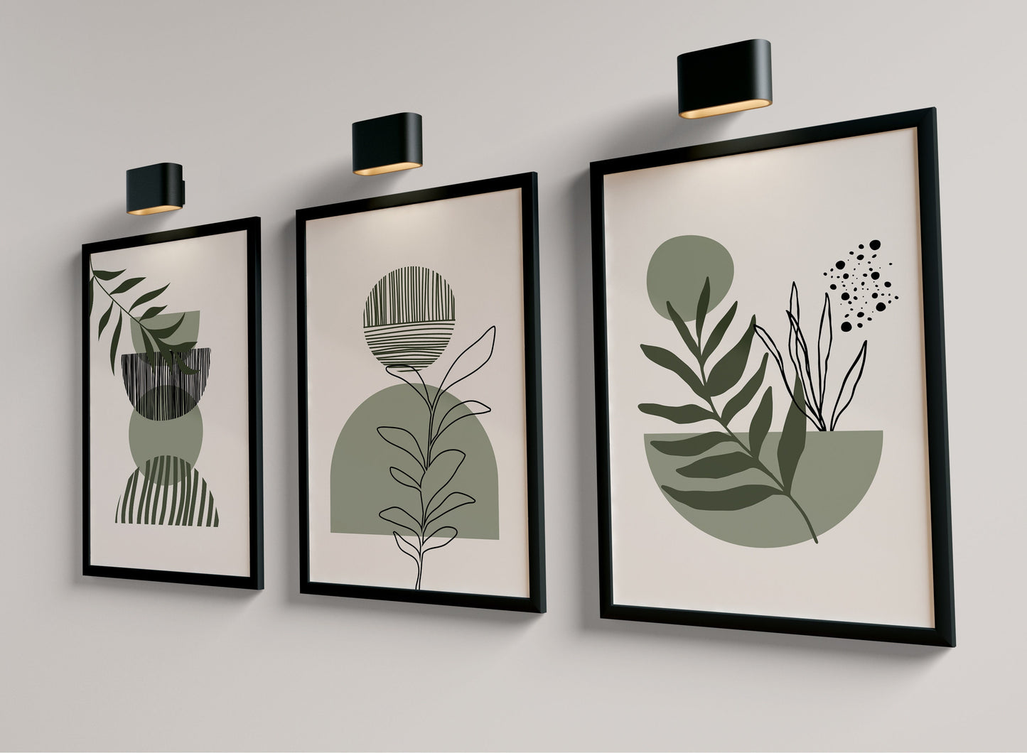 Set of 3 Green & Cream Boho Wall Art Prints