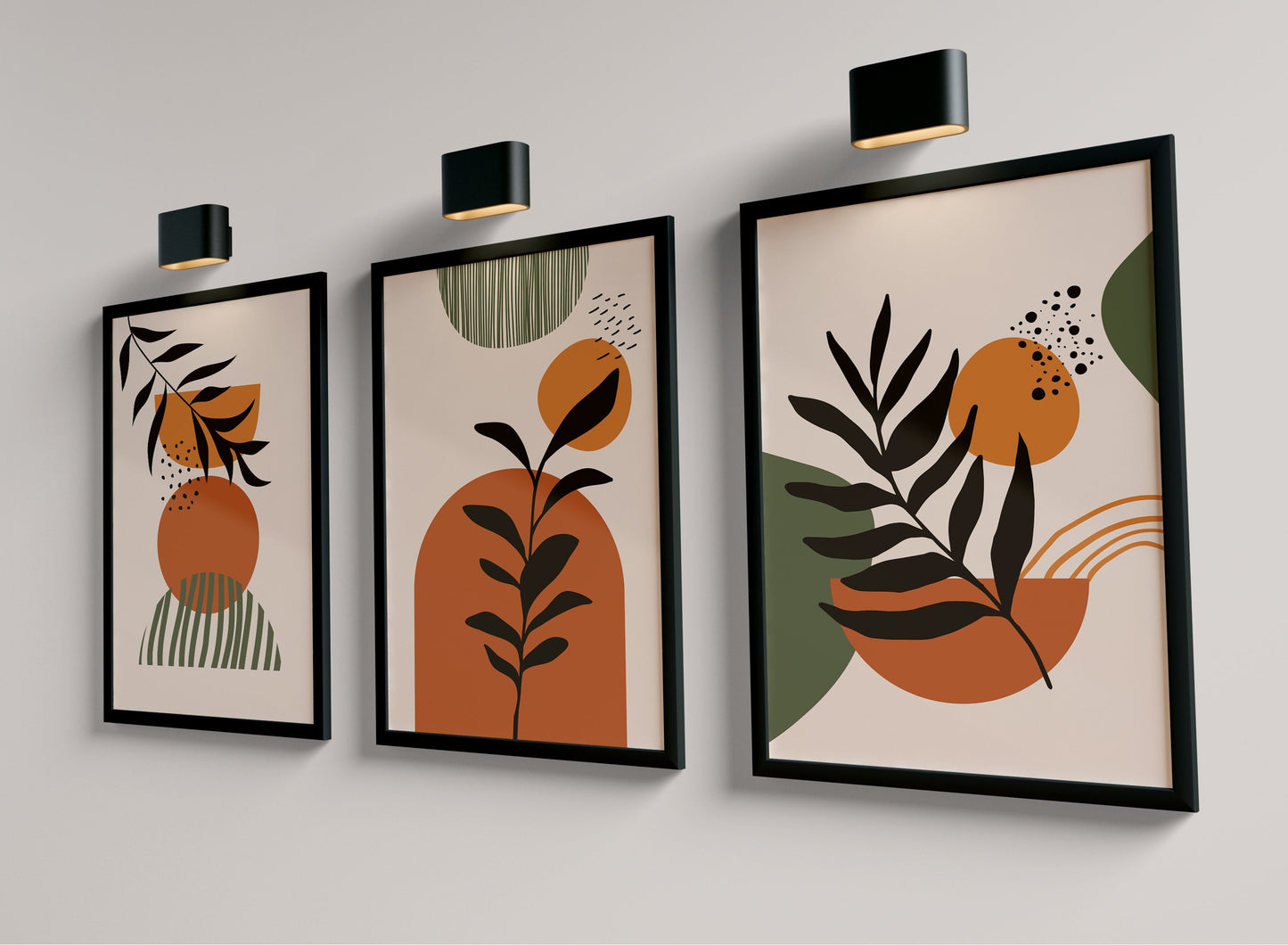 Set of 3 Orange & Green Boho Wall Art Prints