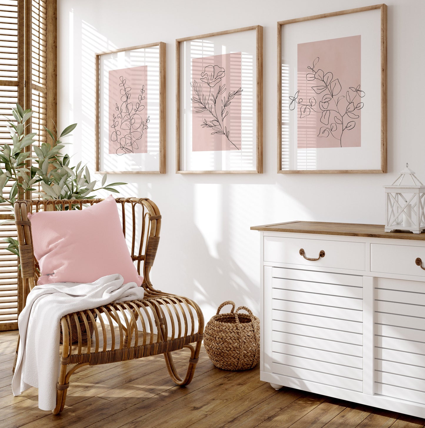 Set of 3 Pink Botanical Wall Art Prints