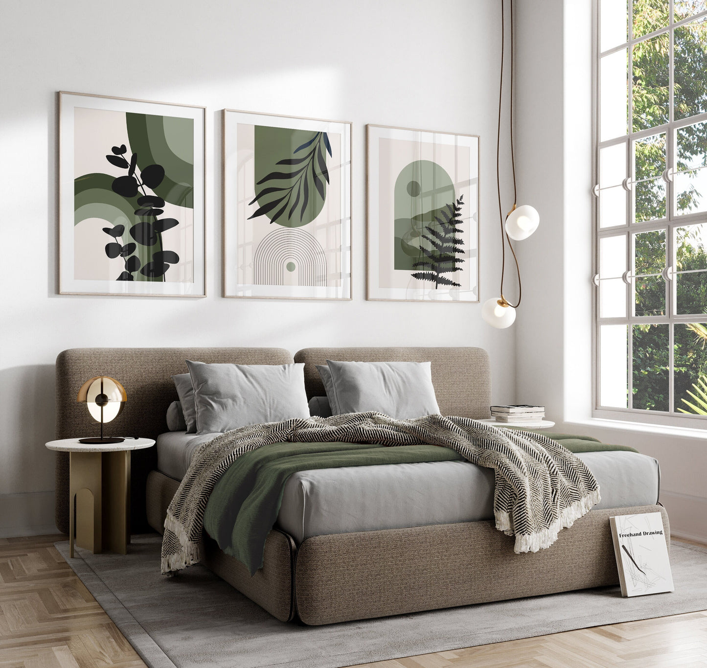 Set of 3 Green Boho Wall Art Prints