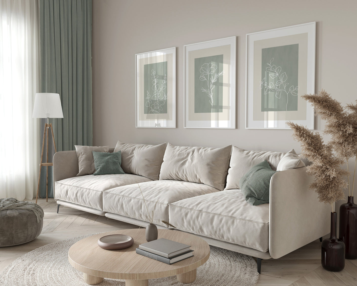 Set of 3 Sage Green Botanical Wall Prints
