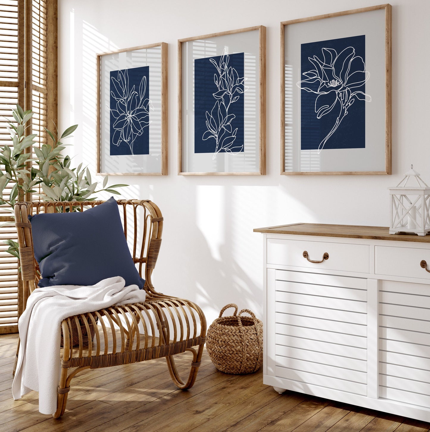 Set of 3 Blue & Grey Botanical Wall Prints
