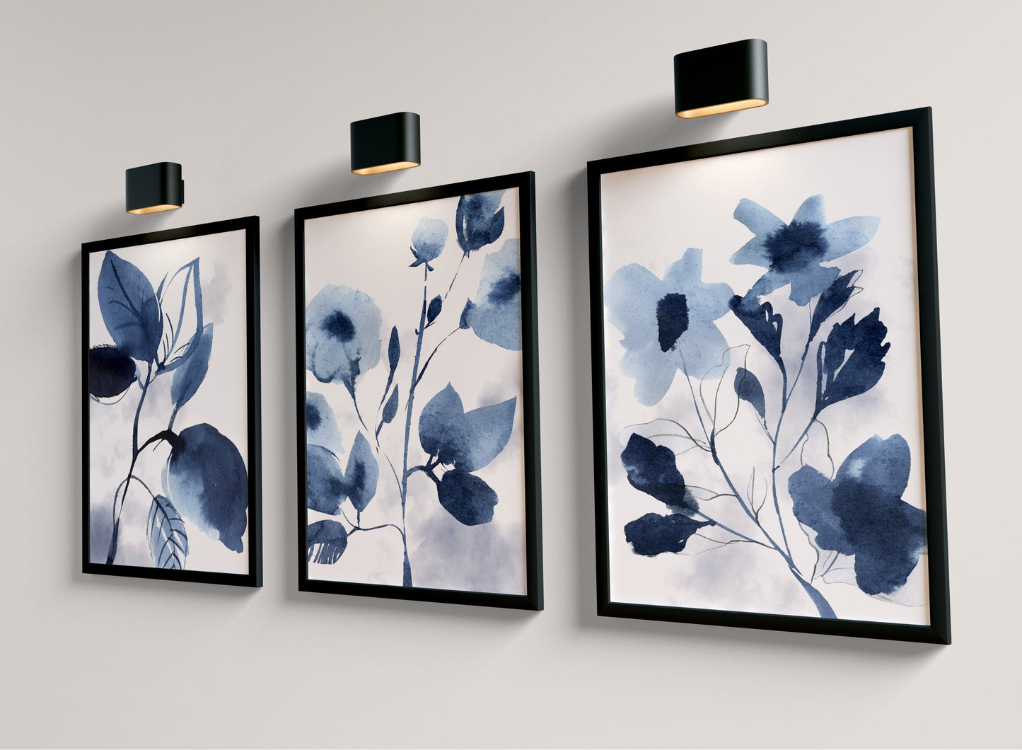 Set of 3 Blue Botanical Wall Art Prints