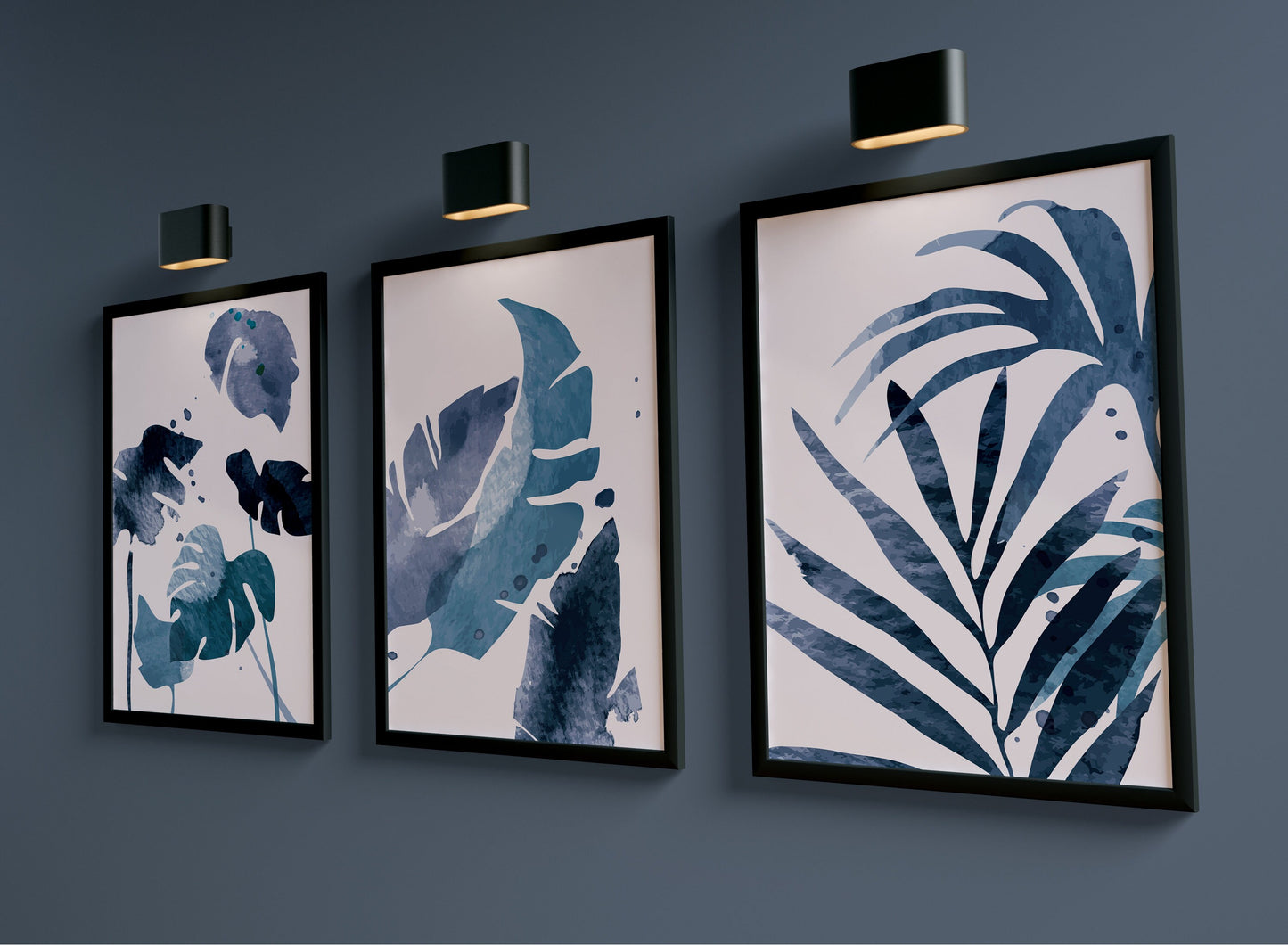 Set of 3 Blue Leaf Abstract Wall Prints