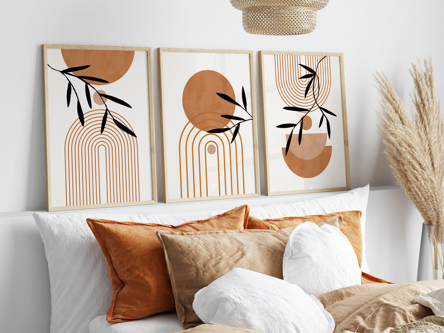 Set of 3 watercolour Orange Boho Wall Prints