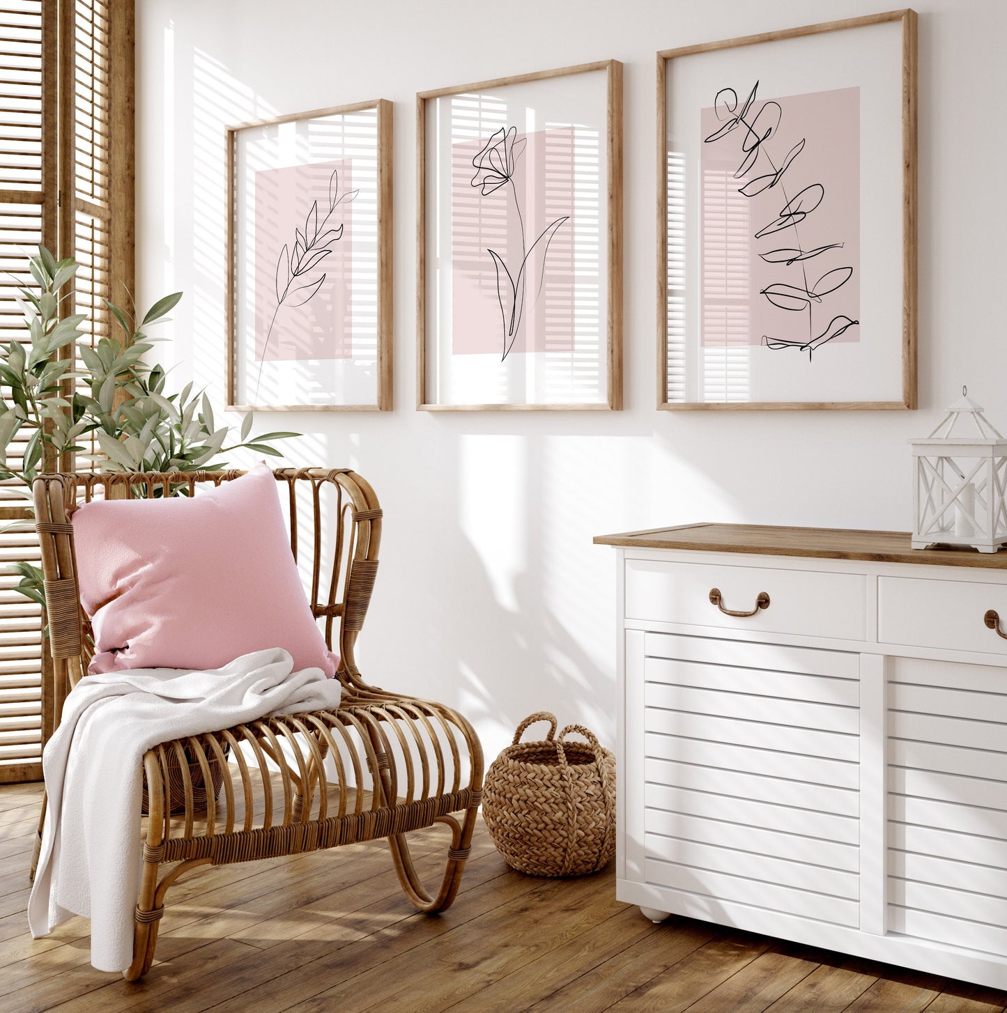 Set of 3 Pink Botanical Wall Art Prints