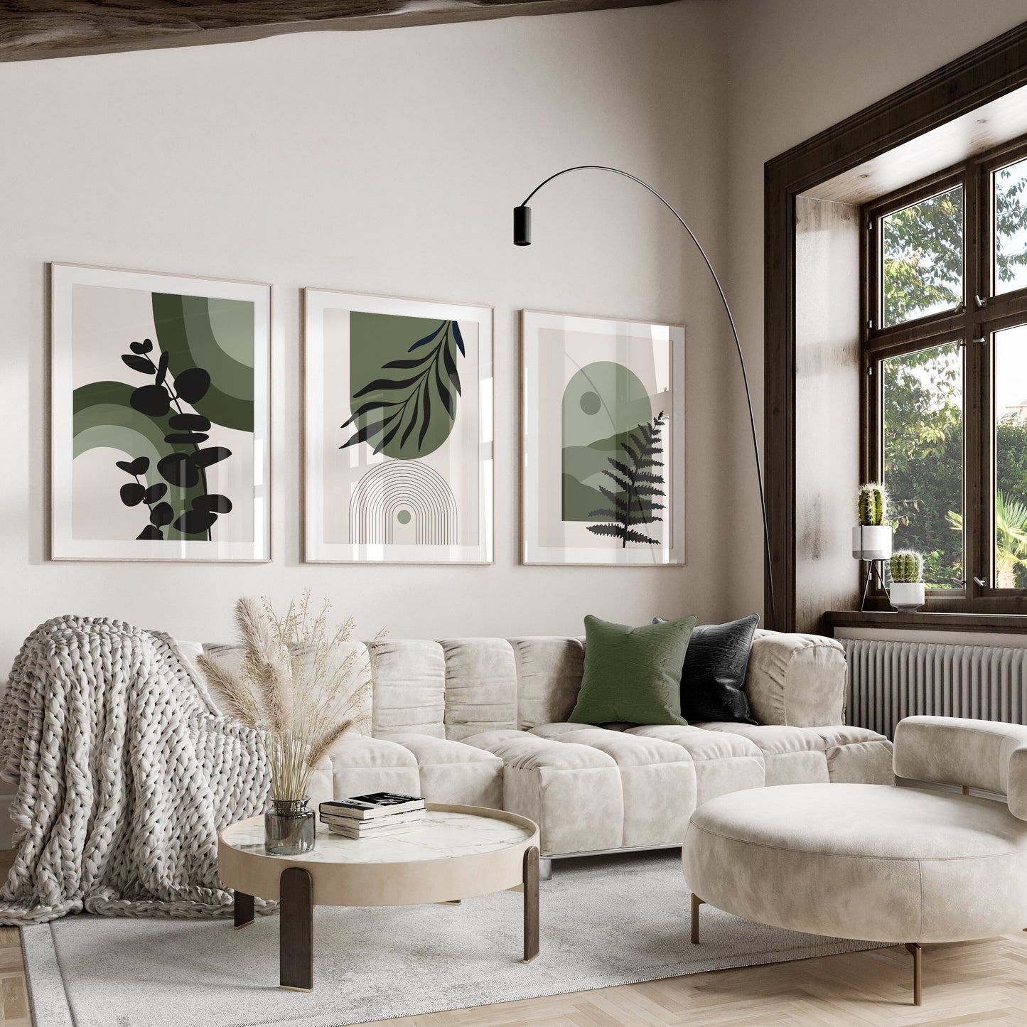 Set of 3 Green Boho Wall Art Prints