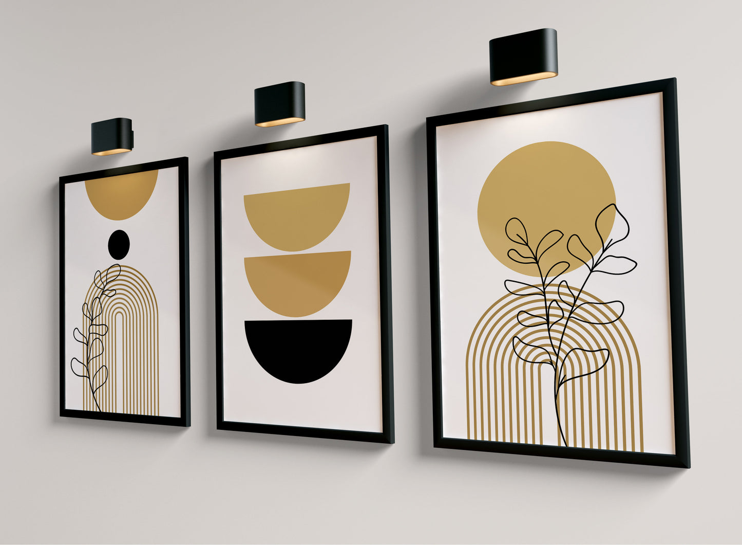 Set of 3 Boho Mustard & Black Wall Prints