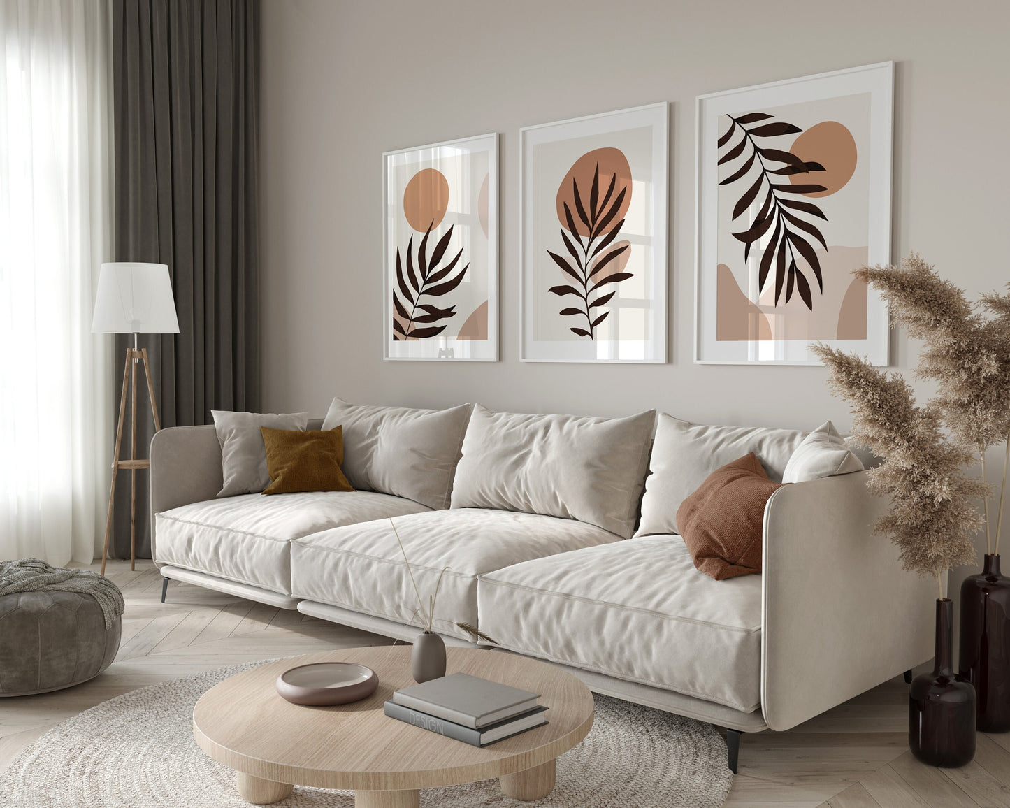 Set of 3 Neutral Leaf Boho Wall Prints