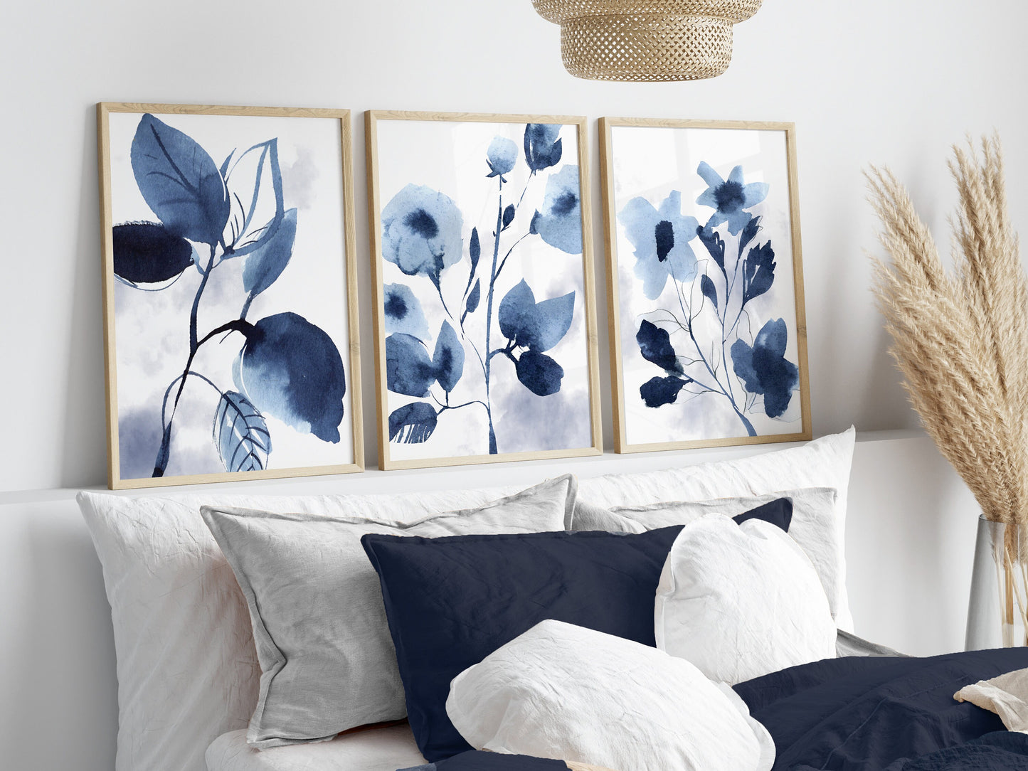 Set of 3 Blue Botanical Wall Art Prints