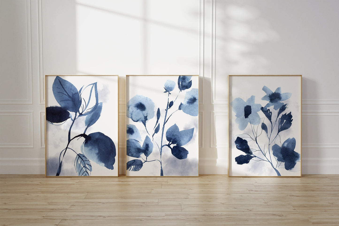 Set of 3 Blue Botanical Wall Art Prints