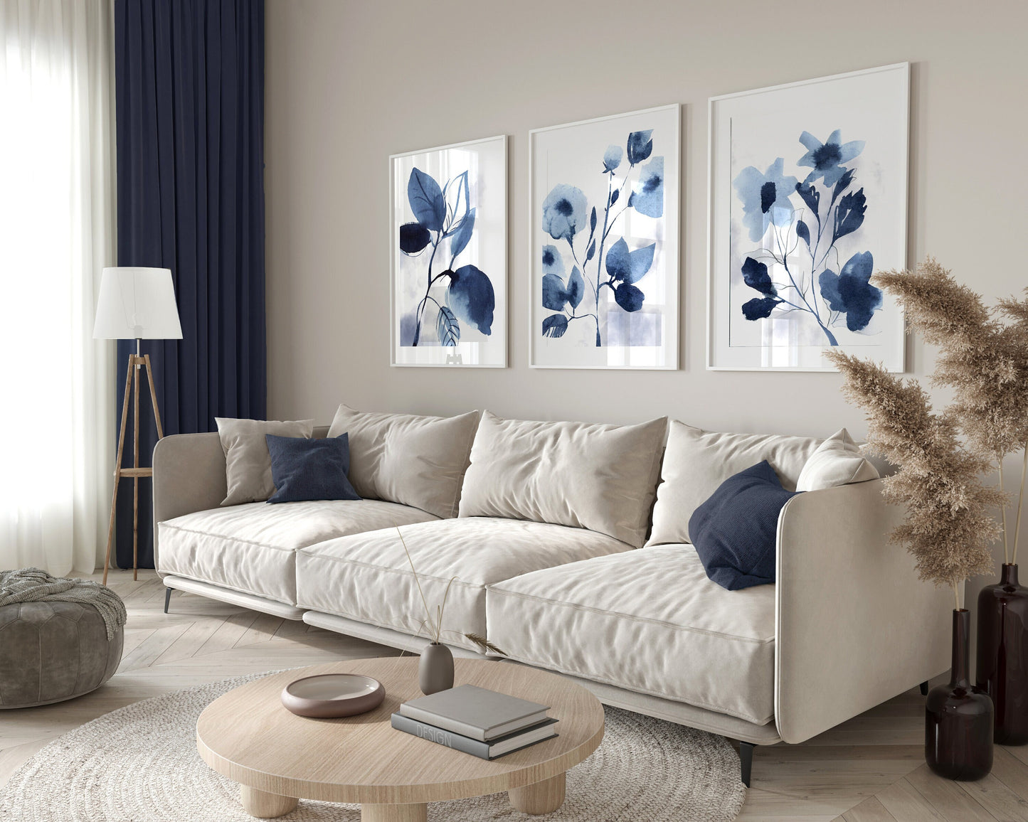 Set of 3 Blue Botanical Wall Art Prints