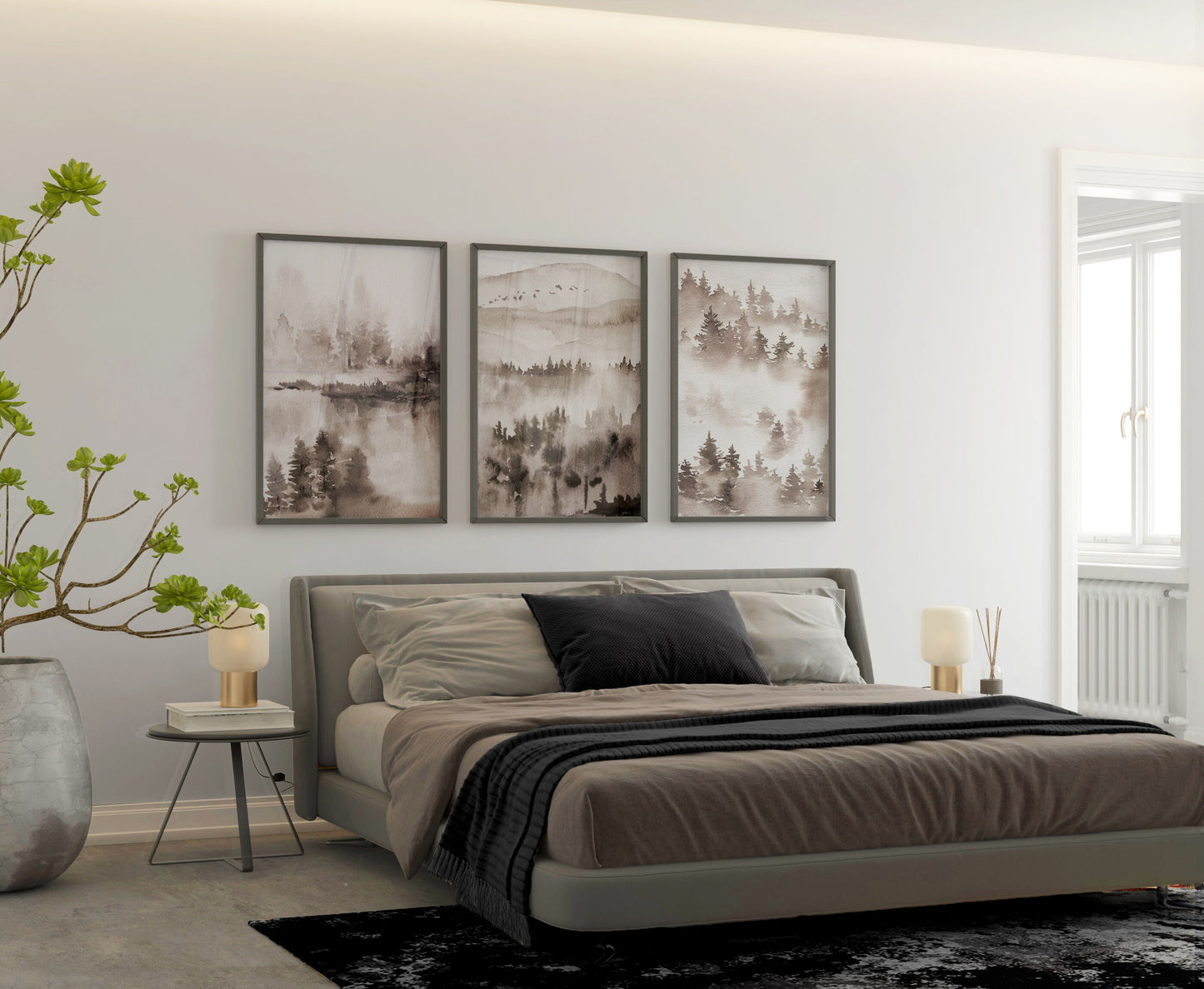 Set of 3 Neutral Watercolour Landscape Wall Art Prints