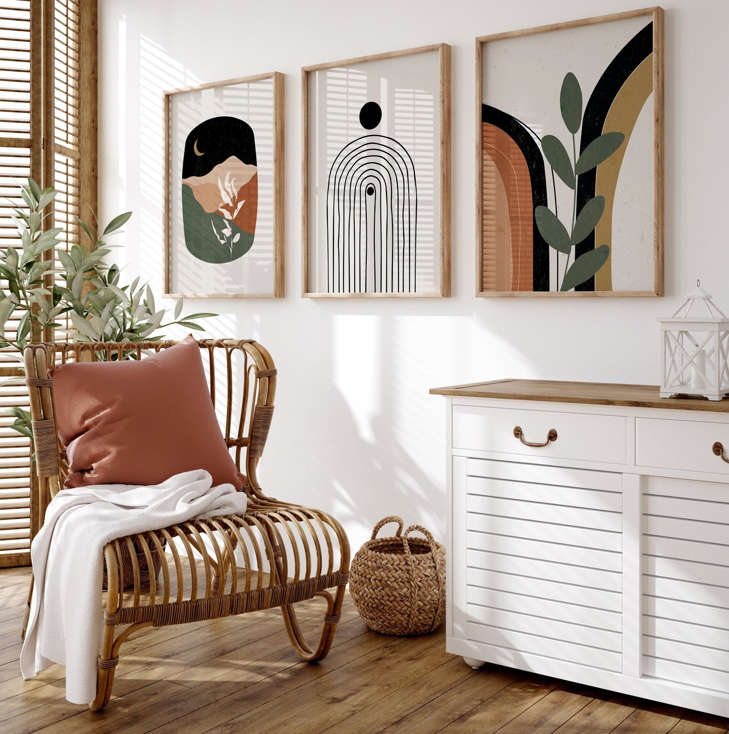 Set of 3 Terracotta & Green Boho Wall Prints