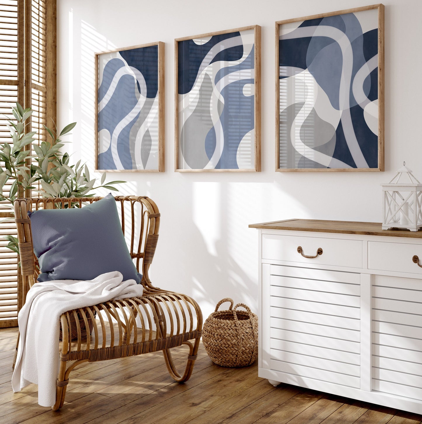 Set of 3 blue abstract Watercolour Wall Art Prints