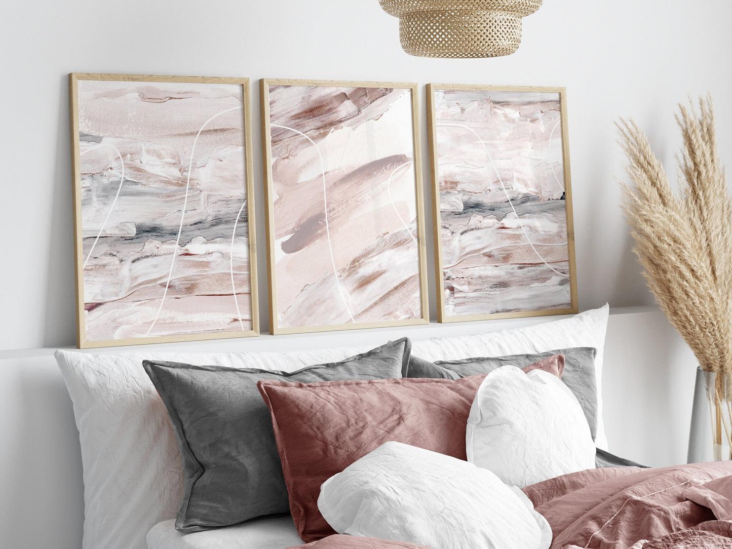 Set of 3 Pink & Grey Abstract Wall Art Prints