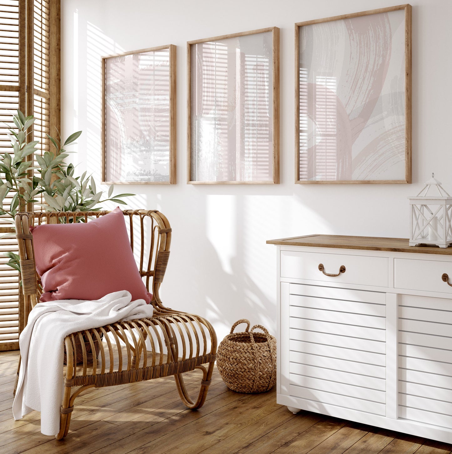 Set of 3 Blush Pink Abstract Art Prints