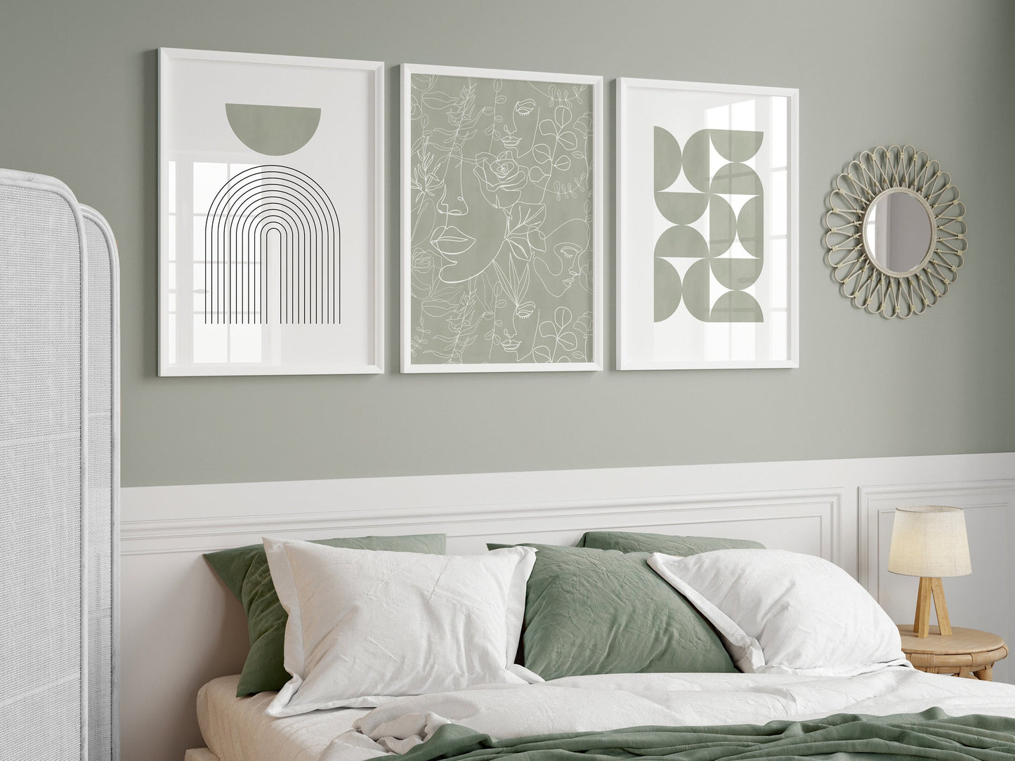 Set of 3 Green Bedroom Wall Art Prints