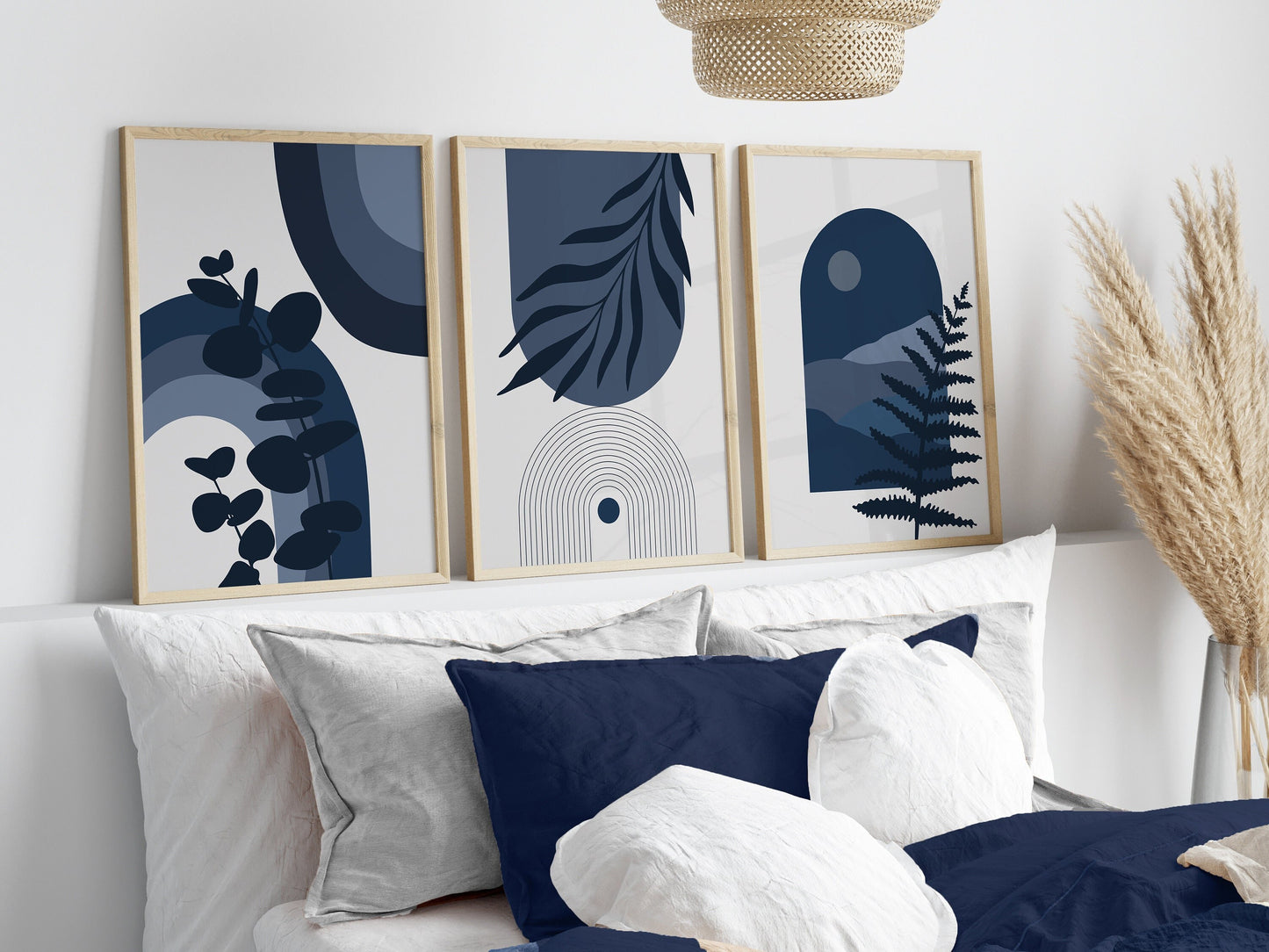 Set of 3 Blue Boho Wall Art Prints