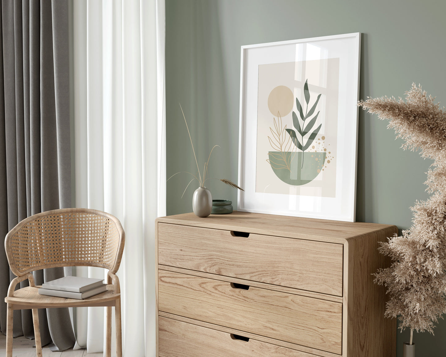 Set of 3 Sage Green & Cream Boho Wall Art Prints