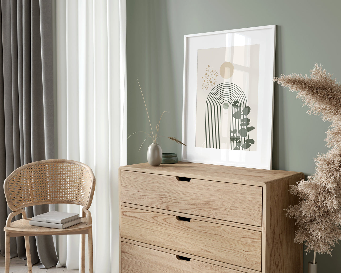 Set of 3 Sage Green & Cream Boho Wall Art Prints