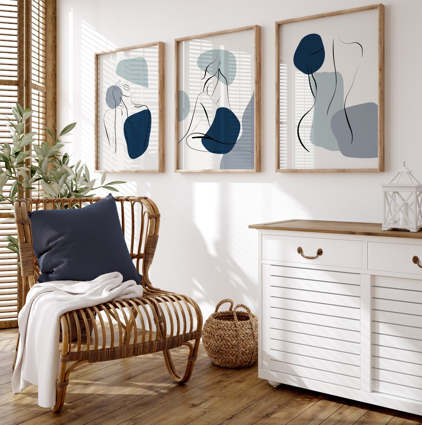 Set of 3 Navy Blue Abstract Wall Prints