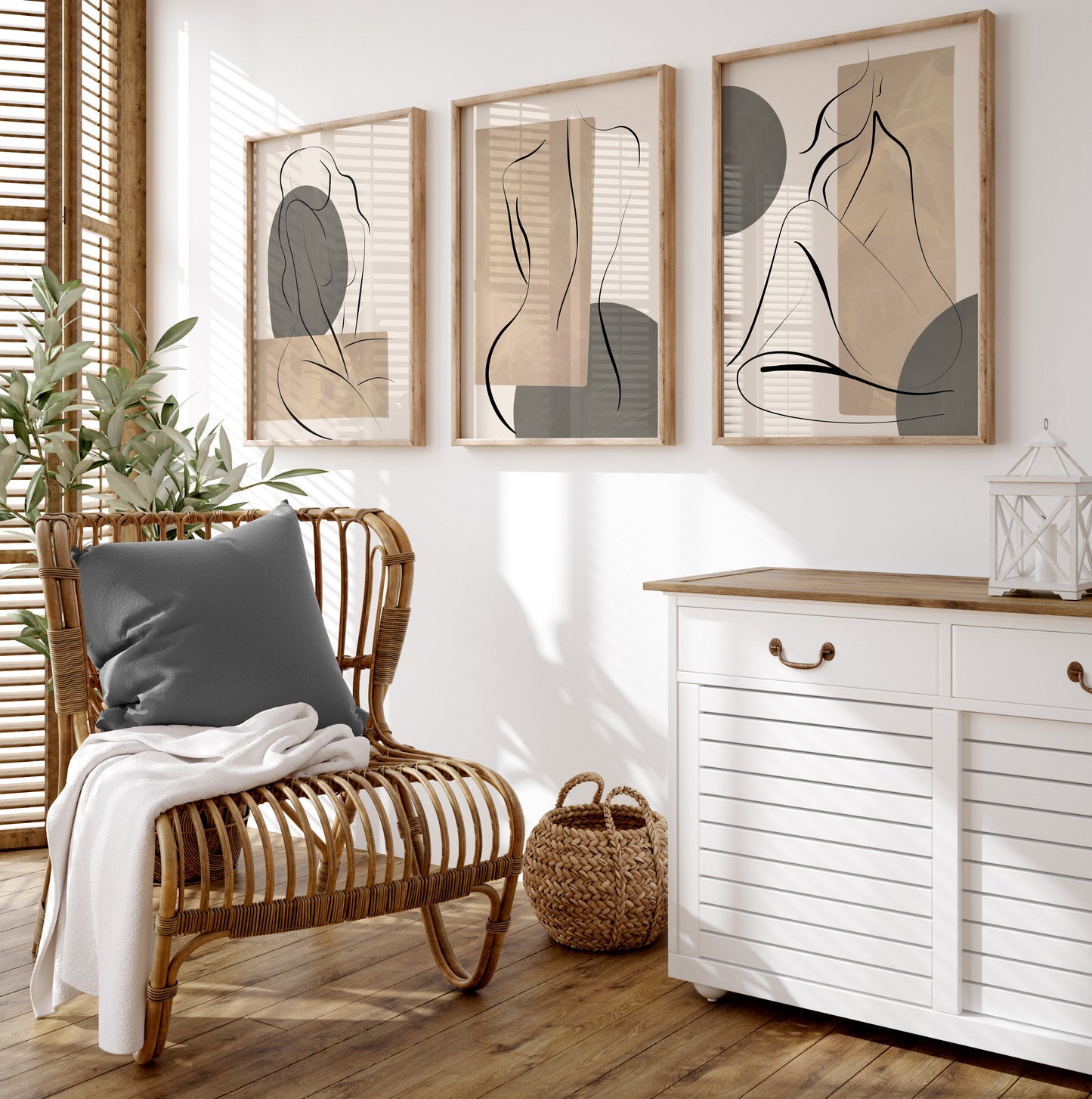 Set of 3 Taupe, Grey & Beige Wall Prints