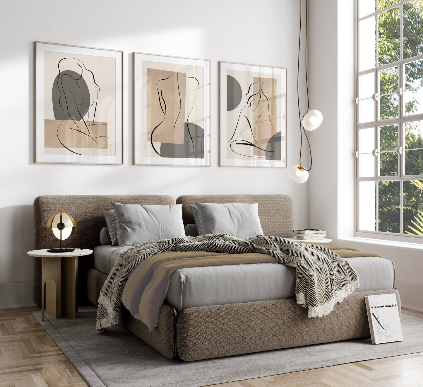 Set of 3 Taupe, Grey & Beige Wall Prints