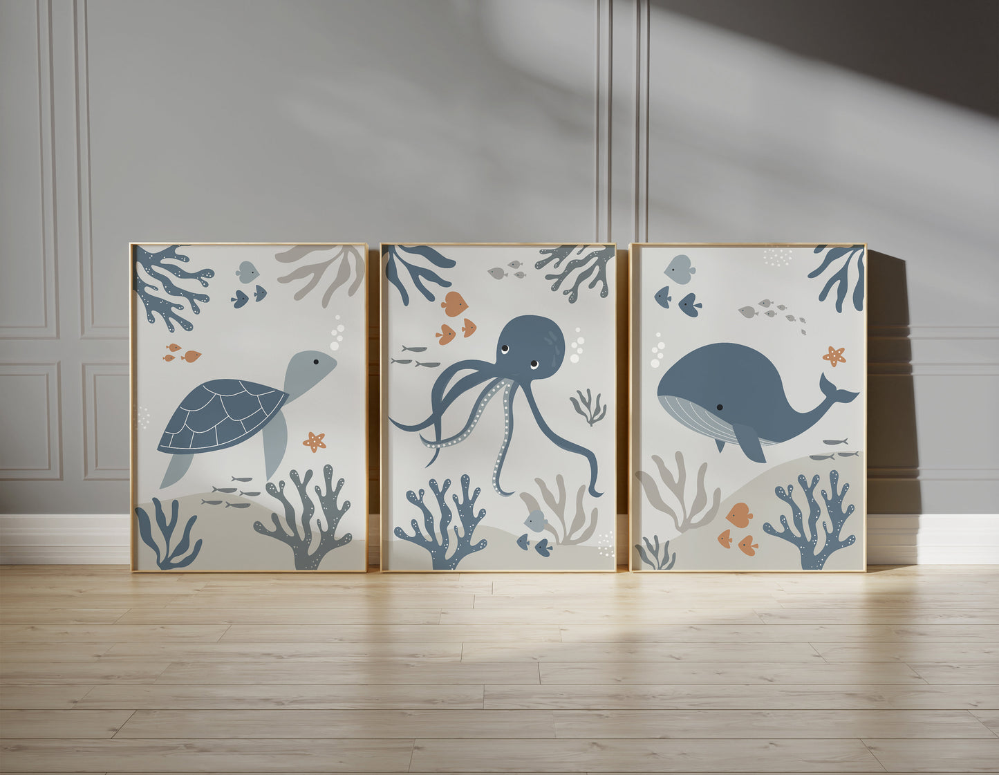 Set of 3 Ocean Sealife Nursery Wall Prints