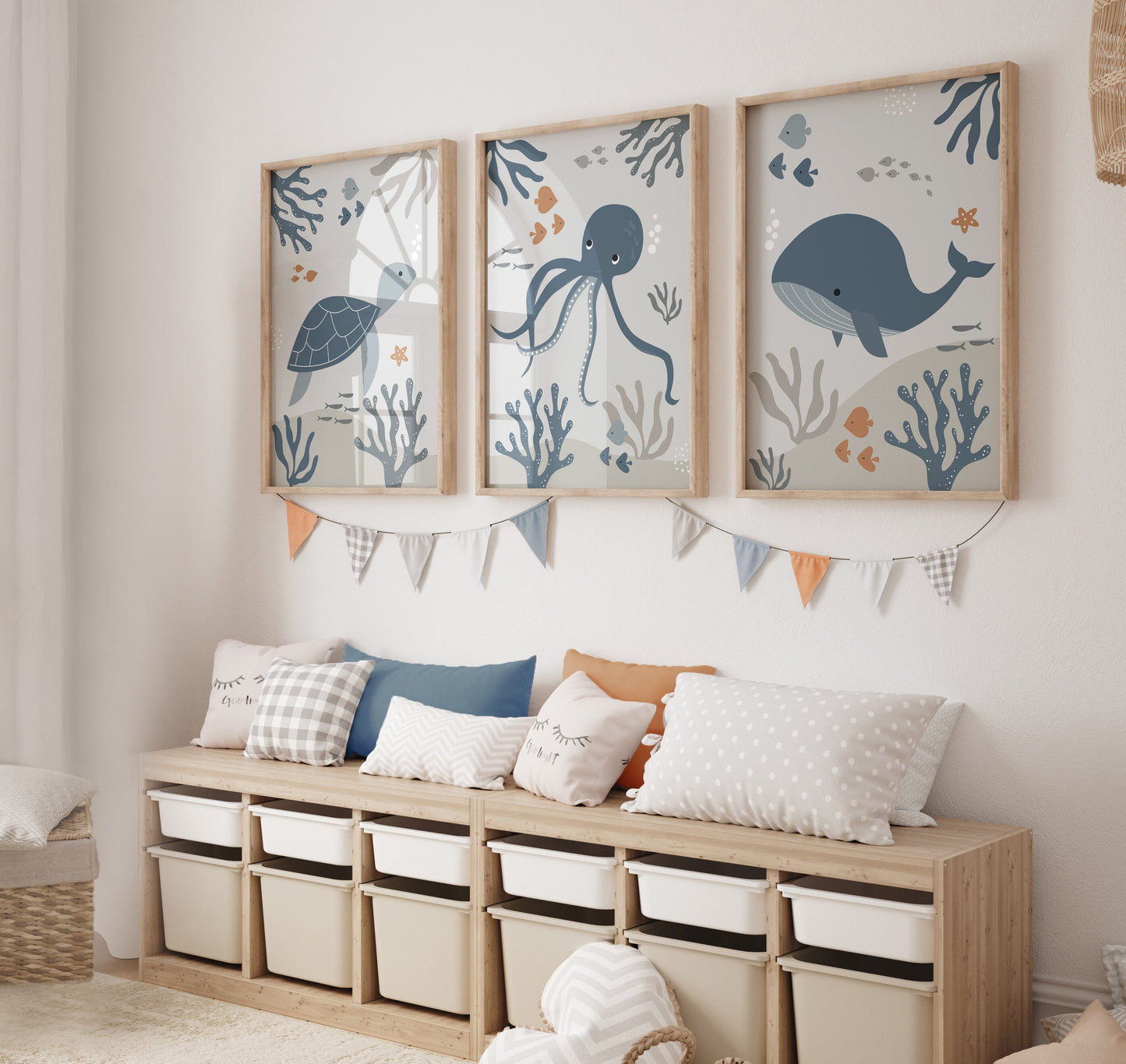 Set of 3 Ocean Sealife Nursery Wall Prints