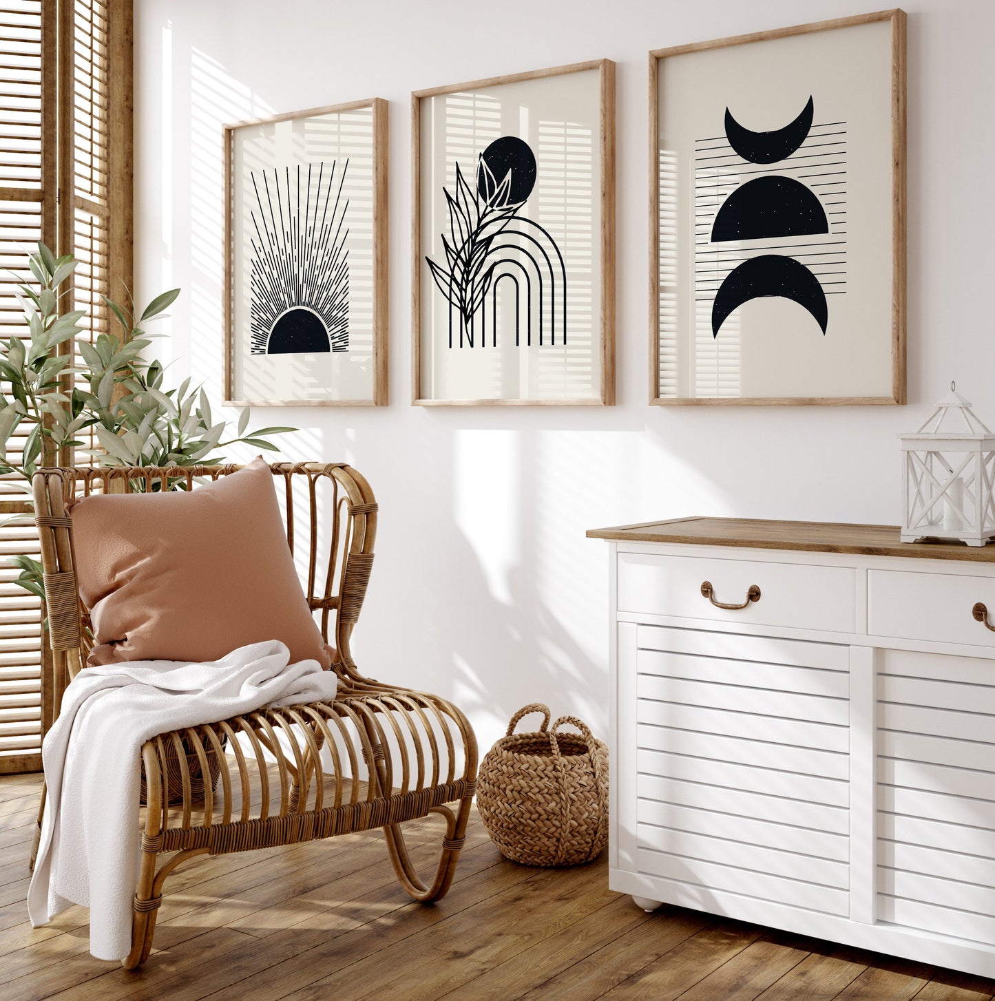 Set of 3 Black & Cream Boho Wall Prints