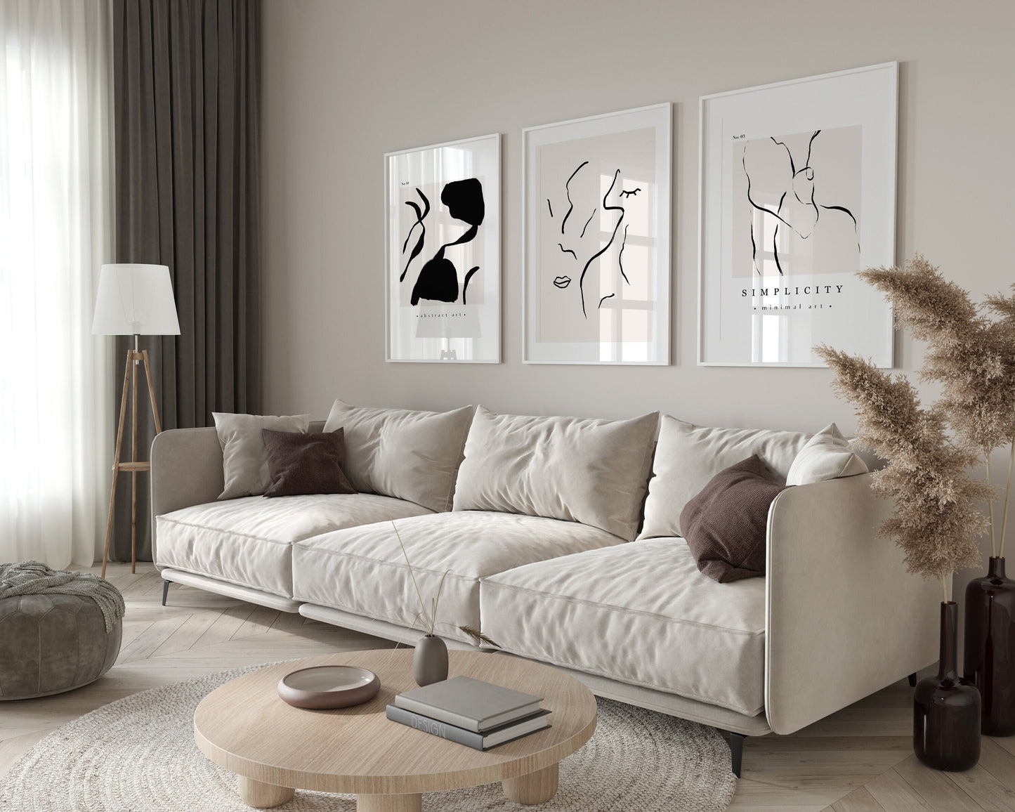 Set of 3 Neutral Modern Abstract Art Prints