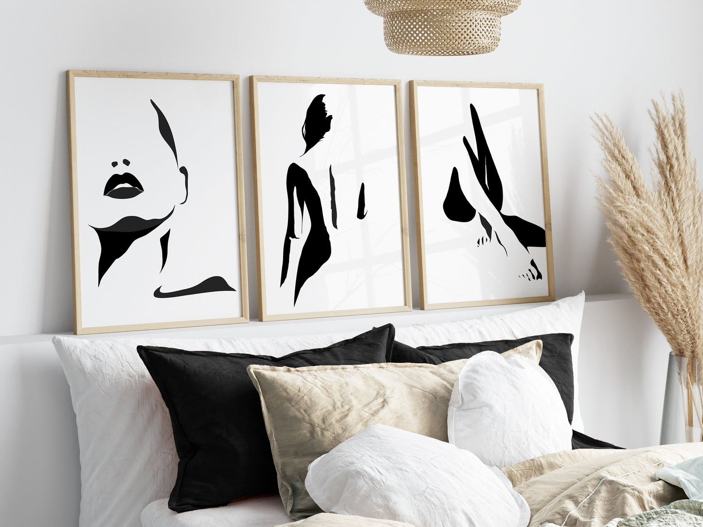Set of 3 Black & White Bedroom Wall Prints